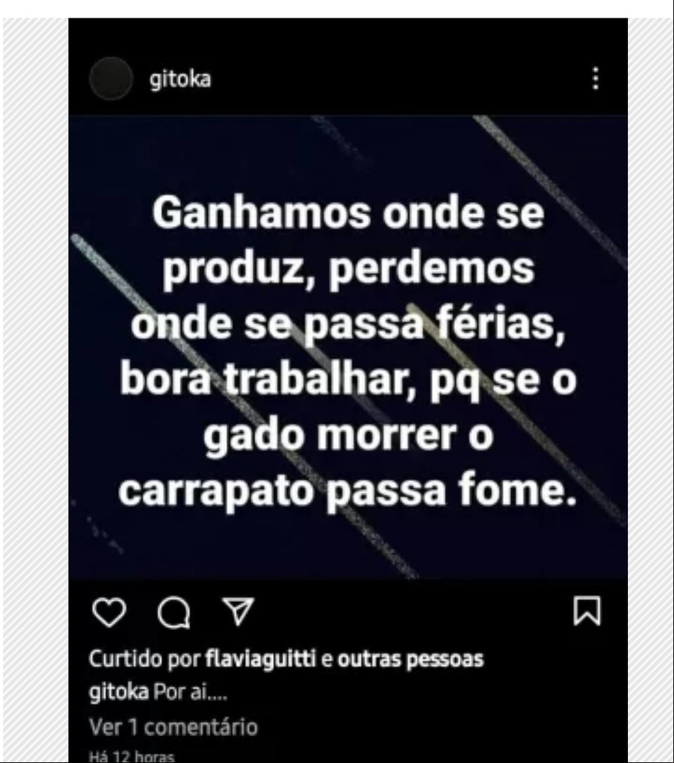 Postagem de Ângela Machado, esposa de Rodolfo Landim e diretoria de Responsabilidade Fiscal do Flamengo