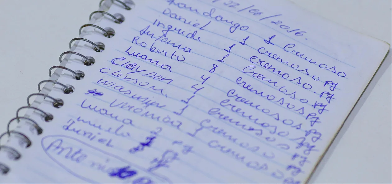 Caderno utilizado pelos responsáveis pela boca de fumo